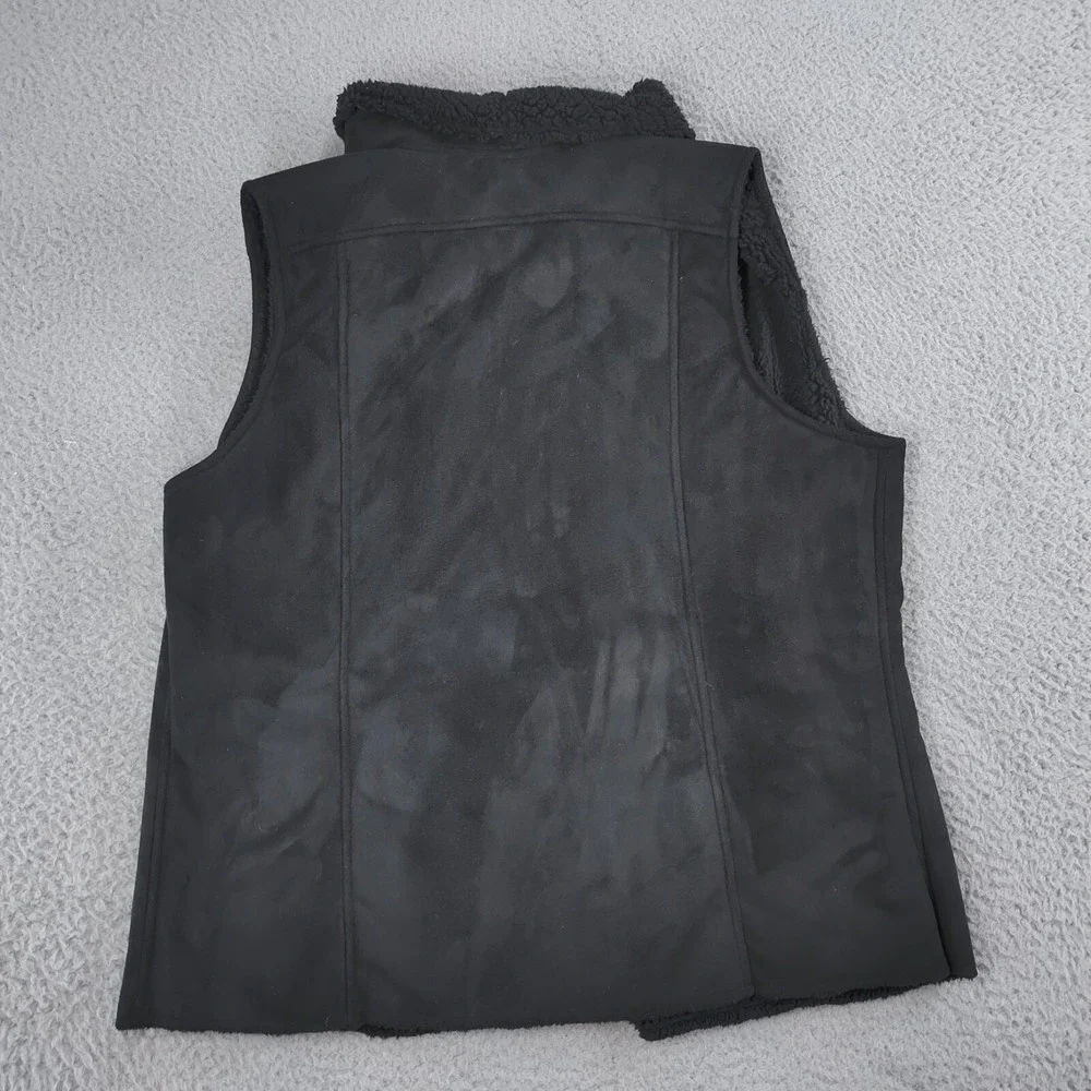 Bit & Bridle Vest Womens Large Black Faux Suede Leather Sherpa Collar Open Front